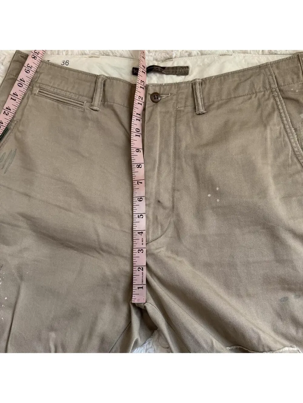 Polo Ralph Lauren Distressed Patchwork Paint Splatter Chino Pants Tan 36x30